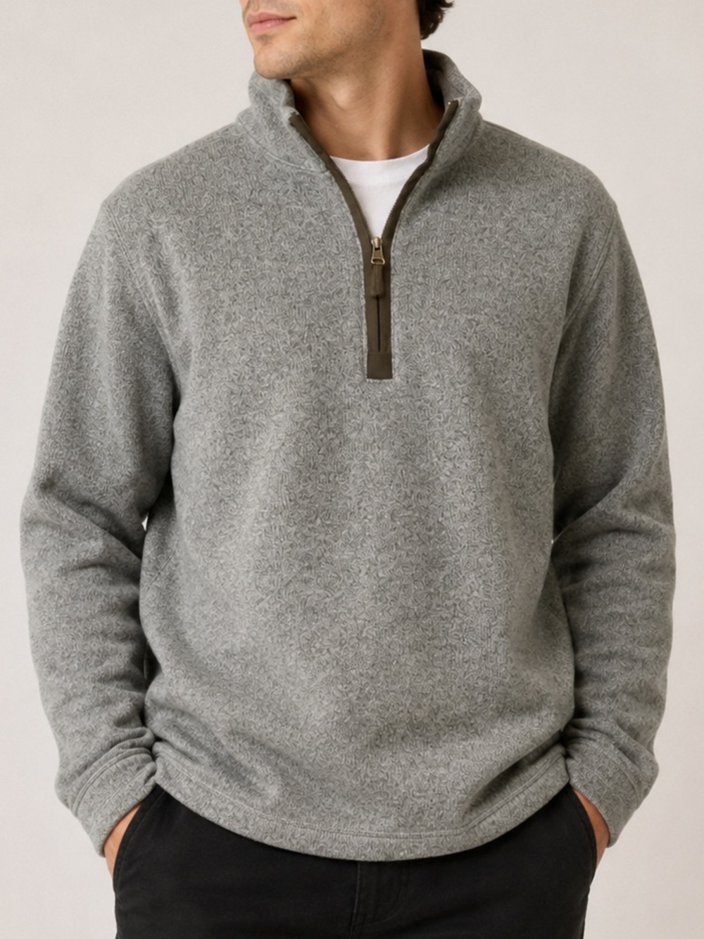 GH Bass & Co Men’s Gray Quarter Zip Fleece Pullover Sweater size Large